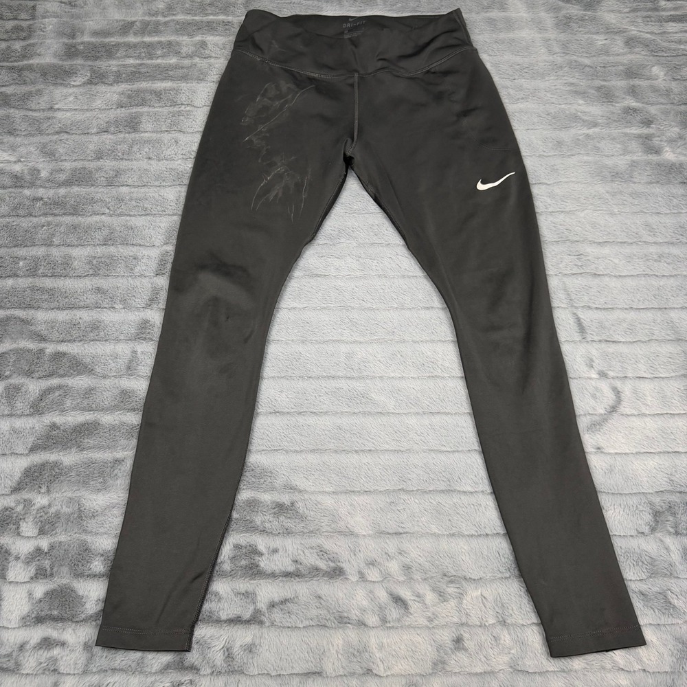 Nike Dri-FIT Womens Black Performance Running Leggings Mesh Panels Size Large